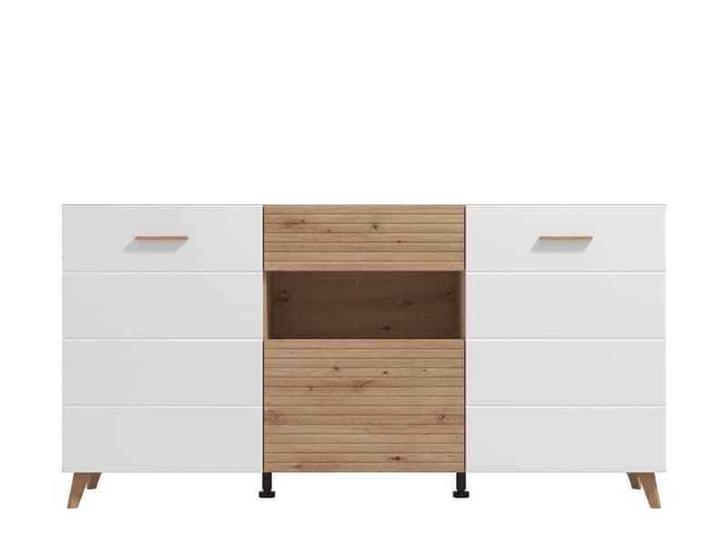 Bretanova Slatted Artisan Oak Effect And White Gloss Sideboard - 11012052