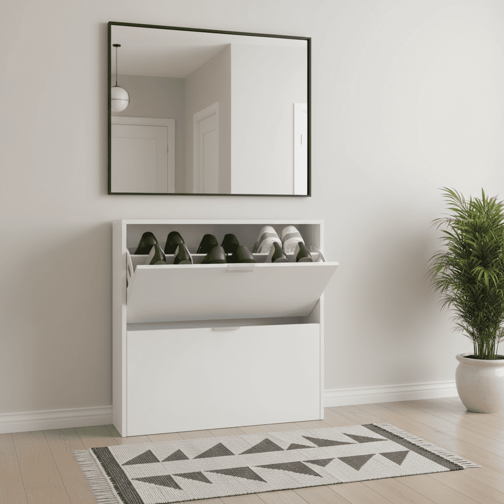 Brilo Matt White 2 Drawer Shoe Cabinet - 2893