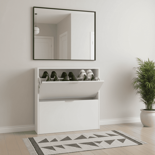 Brilo Matt White 2 Drawer Shoe Cabinet - 2893