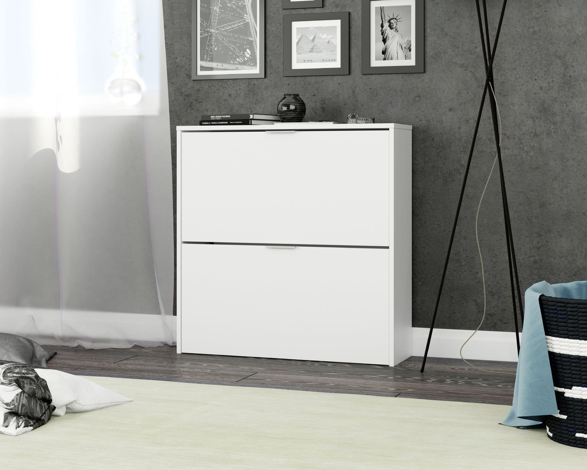 Brilo Matt White 2 Drawer Shoe Cabinet - 2893