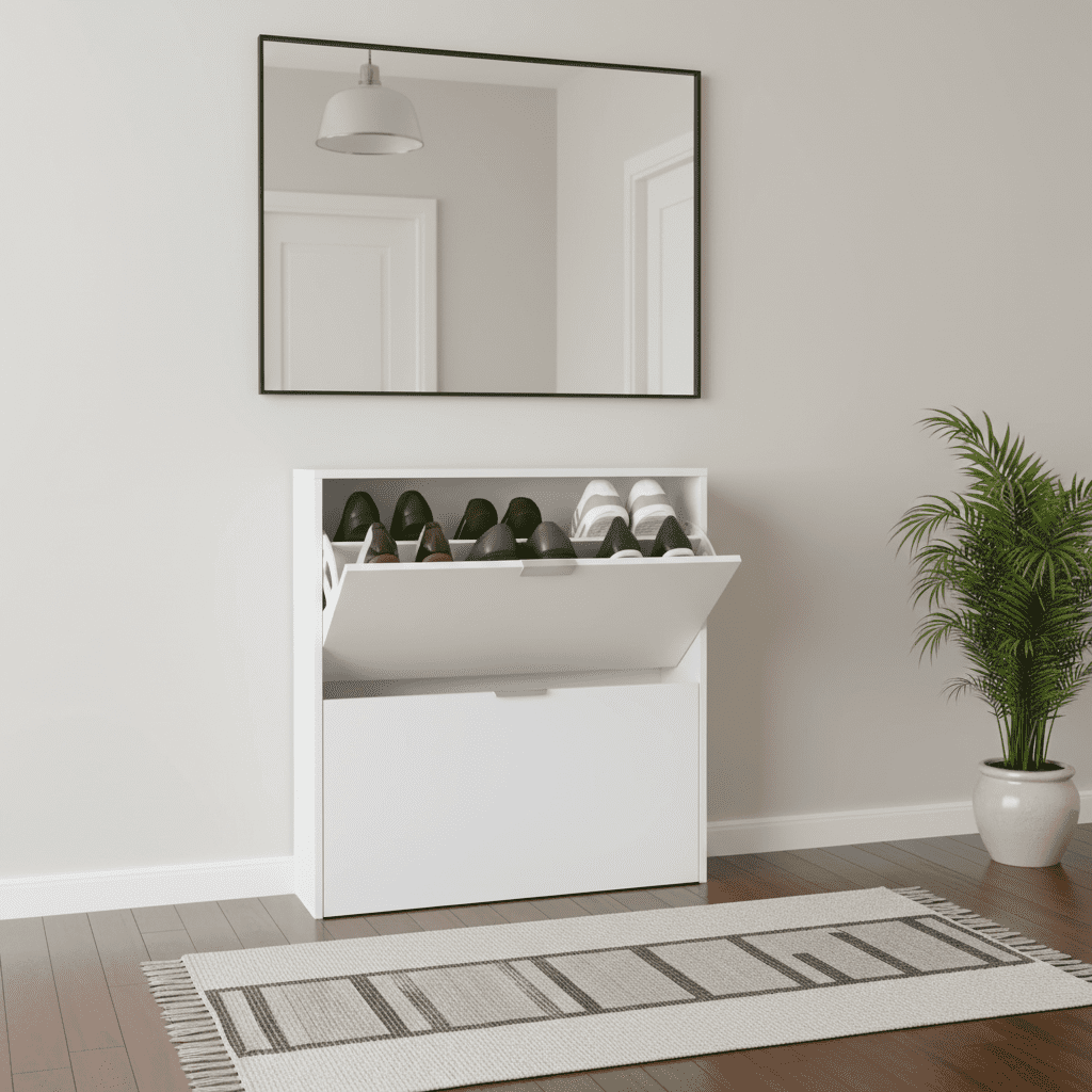 Brilo Matt White 2 Drawer Shoe Cabinet - 2893