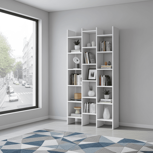 Cadiz White Gloss Triple Bookcase - 2601