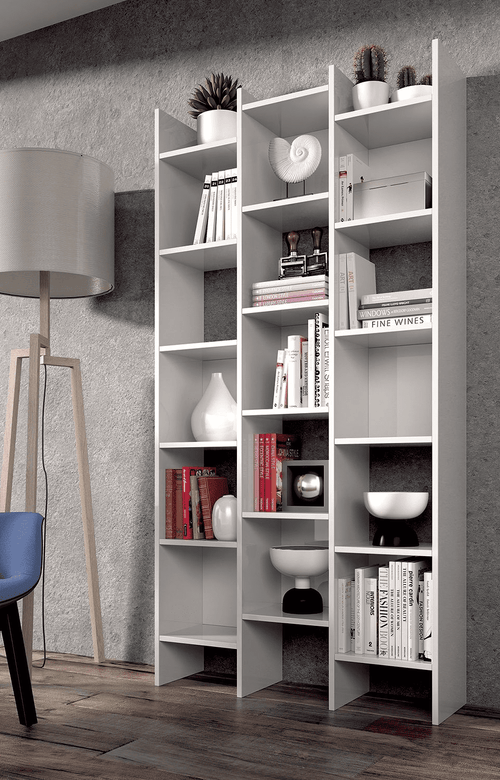 Cadiz White Gloss Triple Bookcase - 2601