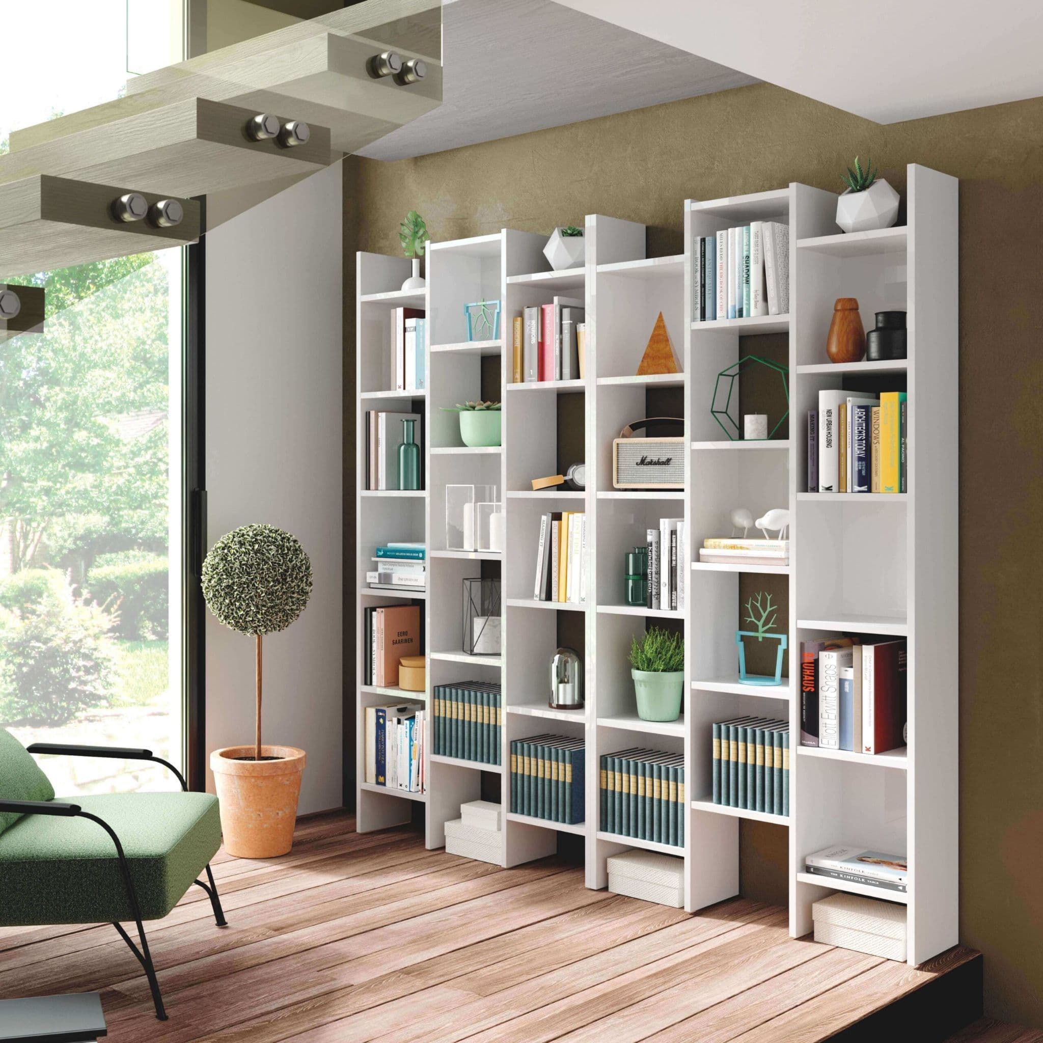 Cadiz White Gloss Triple Bookcase - 2601