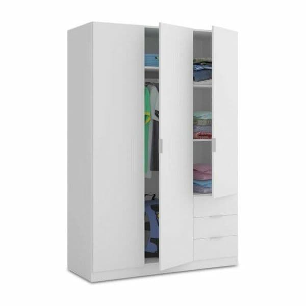 Cairo Artic White Compact 3 Door 3 Drawer Space-Saving Wardrobe LCX323O- 3202