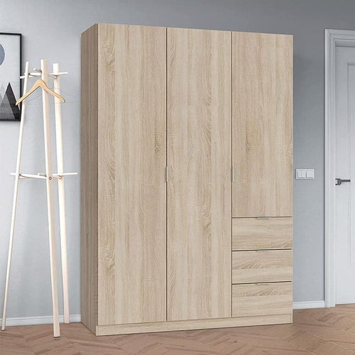 Cairo Oak Effect Compact 3 Door 3 Drawer Space-Saving 135cm Wardrobe LCX353F - 3205