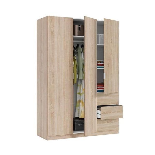 Cairo Oak Effect Compact 3 Door 3 Drawer Space-Saving 135cm Wardrobe LCX353F - 3205