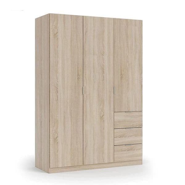 Cairo Oak Effect Compact 3 Door 3 Drawer Space-Saving 135cm Wardrobe LCX353F - 3205