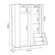 Cairo Oak Effect Compact 3 Door 3 Drawer Space-Saving Wardrobe LCX323R - 3203
