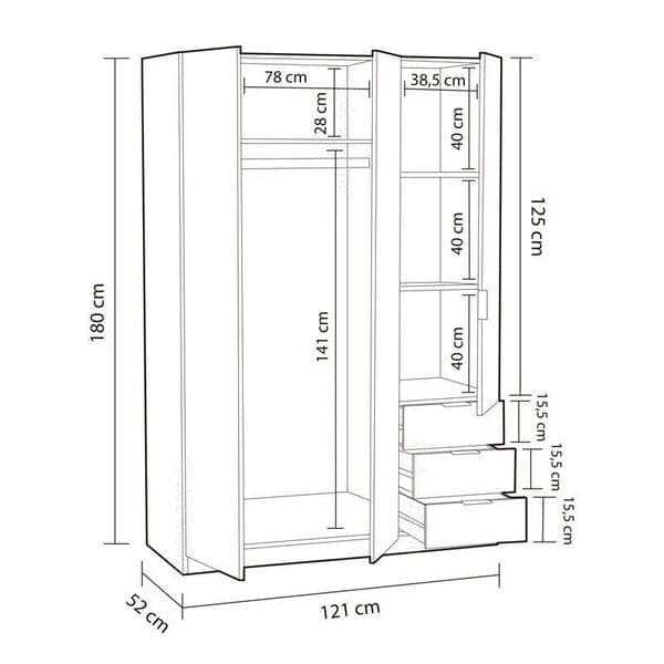 Cairo Oak Effect Compact 3 Door 3 Drawer Space-Saving Wardrobe LCX323R - 3203