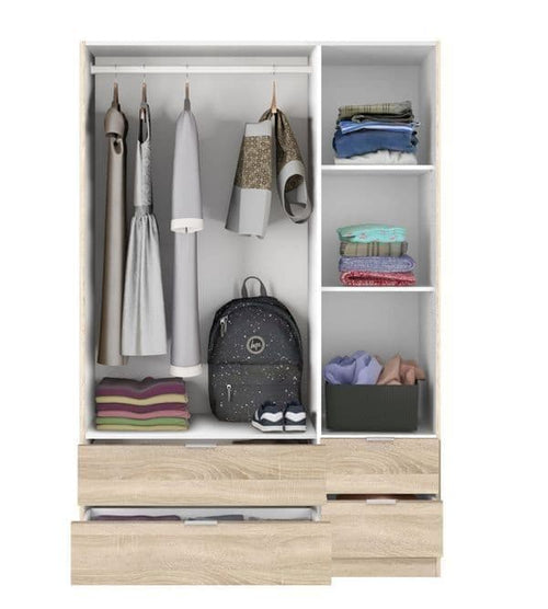 Cairo Oak Effect Compact 3 Door 4 Drawer Space-Saving 135cm Wardrobe LCX453F - 3206
