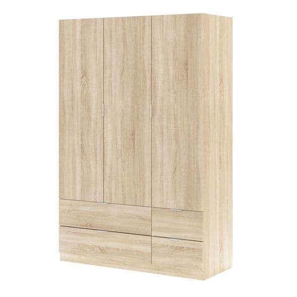 Cairo Oak Effect Compact 3 Door 4 Drawer Space-Saving 135cm Wardrobe LCX453F - 3206