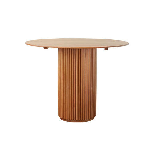 Cane Round Dining Table, Oak, side view of marble dining table and chairs