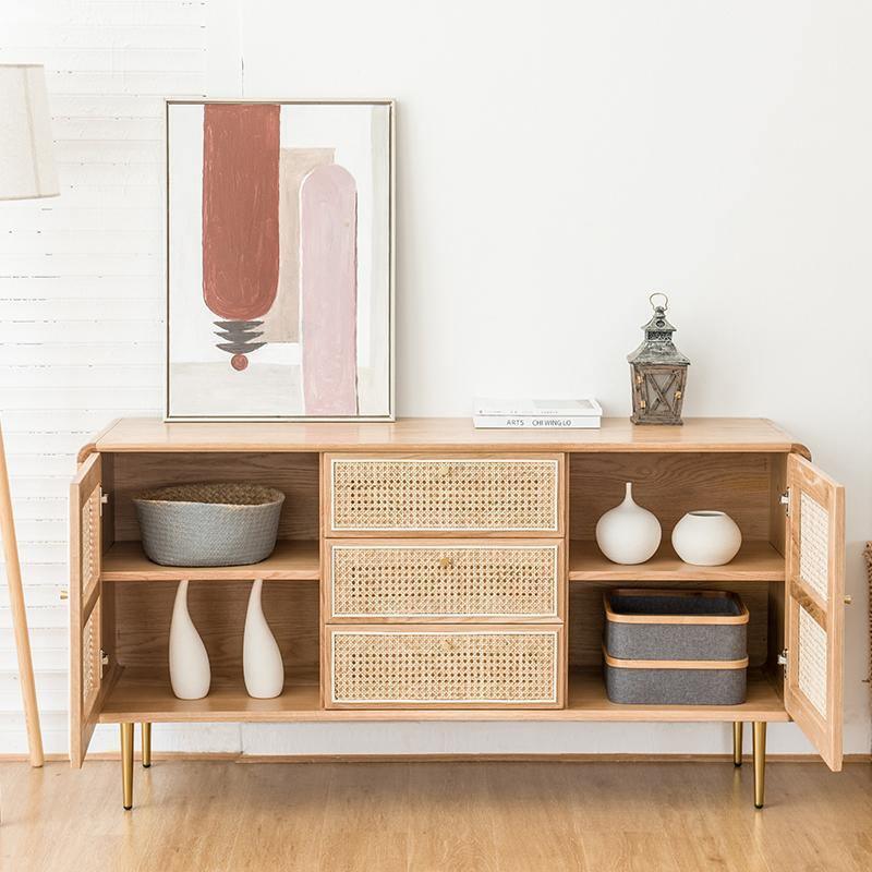 Emmie Sideboard, Natural Rattan & Ash Esche Wood - sideboard small