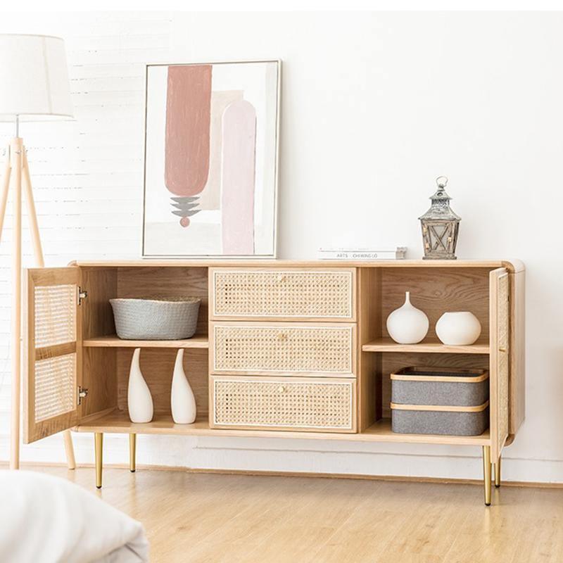 Emmie Sideboard, Natural Rattan & Ash Esche Wood, side view of sideboards
