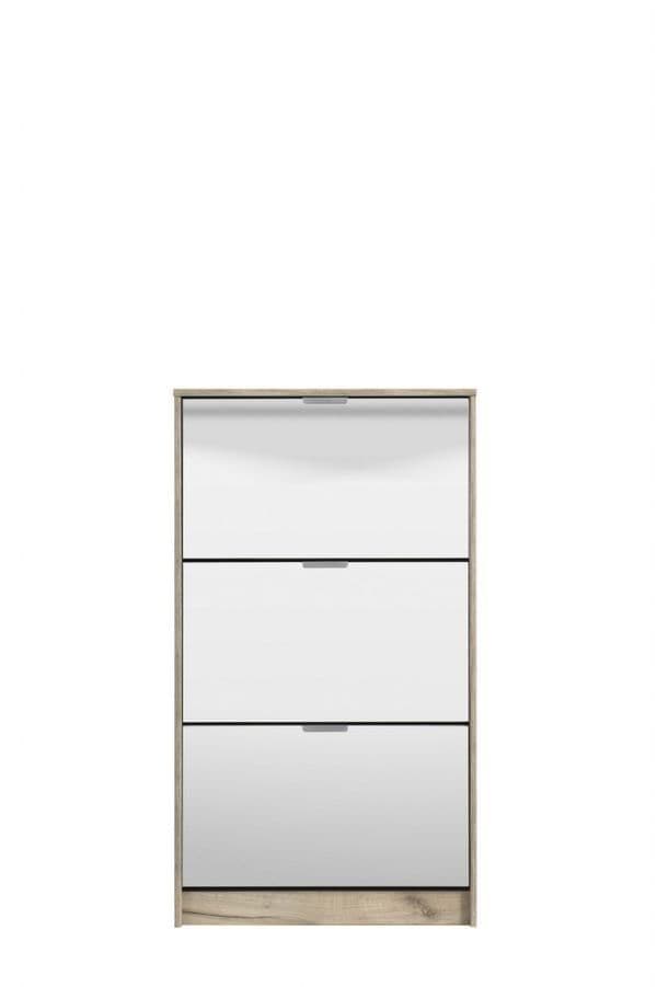 Carrera Mirrored and Oak Effect 3 Drawer Shoe Cabinet 11008519