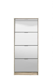 Carrera Mirrored and Oak Effect Tall 4 Drawer Shoe Cabinet 11008541
