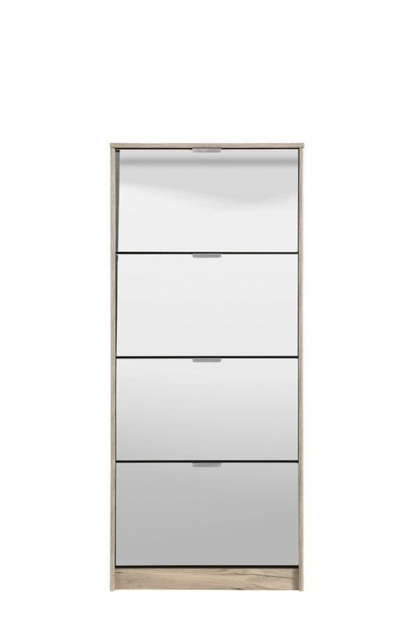Carrera Mirrored and Oak Effect Tall 4 Drawer Shoe Cabinet 11008541