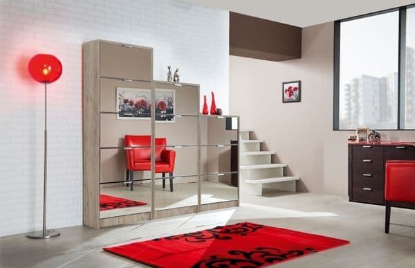 Carrera Mirrored and Oak Effect Tall 4 Drawer Shoe Cabinet 11008541