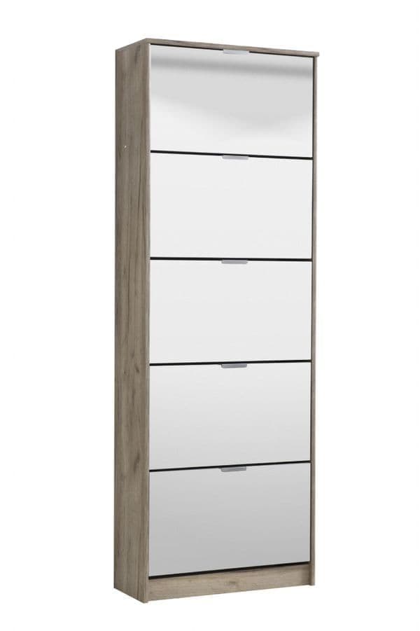 Carrera Mirrored and Oak Effect Tall 5 Drawer Shoe Cabinet 11008552