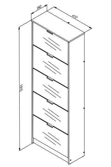 Carrera Mirrored and Oak Effect Tall 5 Drawer Shoe Cabinet 11008552