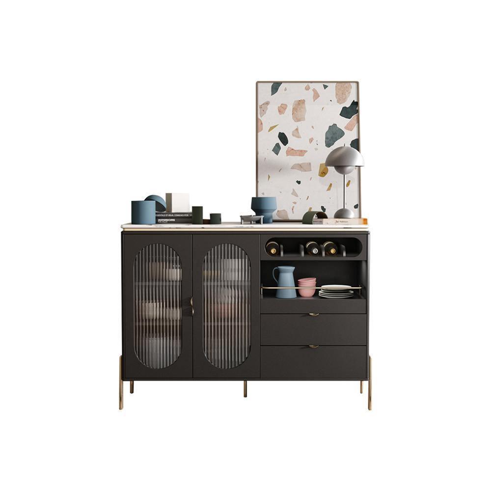 Detail view of CASA Sideboard, Black with light oak sideboard