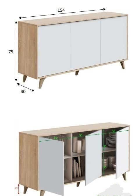 Casablanca White And Oak Effect 3 Door Wide Sideboard - 3216