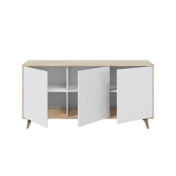 Casablanca White And Oak Effect 3 Door Wide Sideboard - 3216