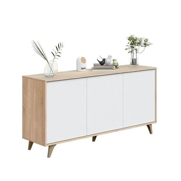 Casablanca White And Oak Effect 3 Door Wide Sideboard - 3216