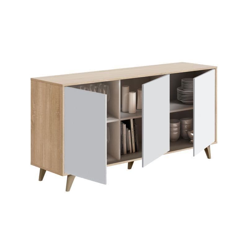 Casablanca White And Oak Effect 3 Door Wide Sideboard - 3216