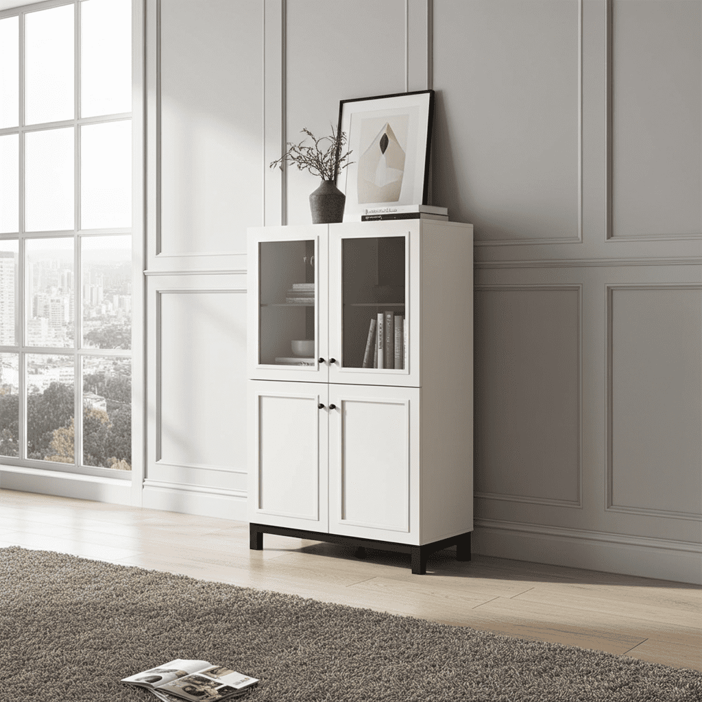 Cassio Cashmere Taupe Panelled Low Showcase Display Cabinet - 11013521