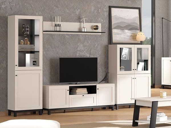 Cassio Cashmere Taupe Panelled Low Showcase Display Cabinet - 11013521