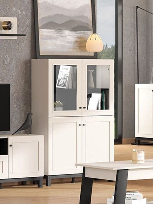 Cassio Cashmere Taupe Panelled Low Showcase Display Cabinet - 11013521