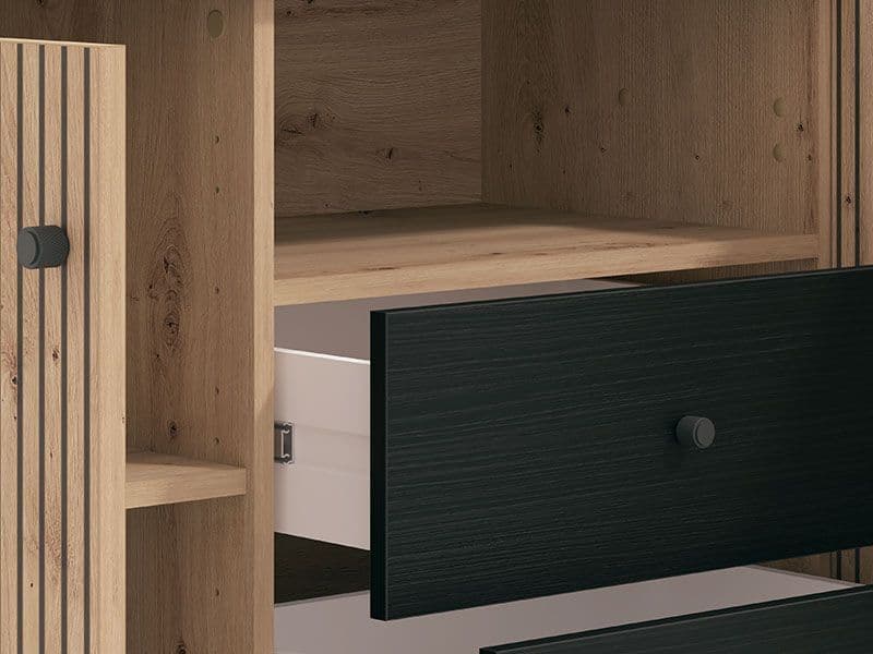 Clifton Slatted Artisan Oak Effect And Black TV Unit - 11013530