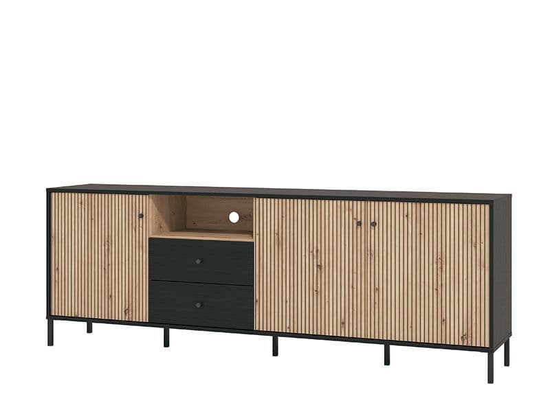 Clifton Slatted Artisan Oak Effect And Black TV Unit - 11013530