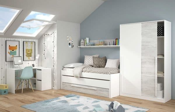 Columbus Artic White and White Oak Effect Small Narrow Sliding 2 Door Wardrobe 120cm Wide - 3209