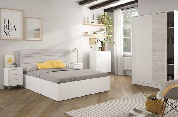 Columbus Artic White and White Oak Effect Small Narrow Sliding 2 Door Wardrobe 120cm Wide - 3209