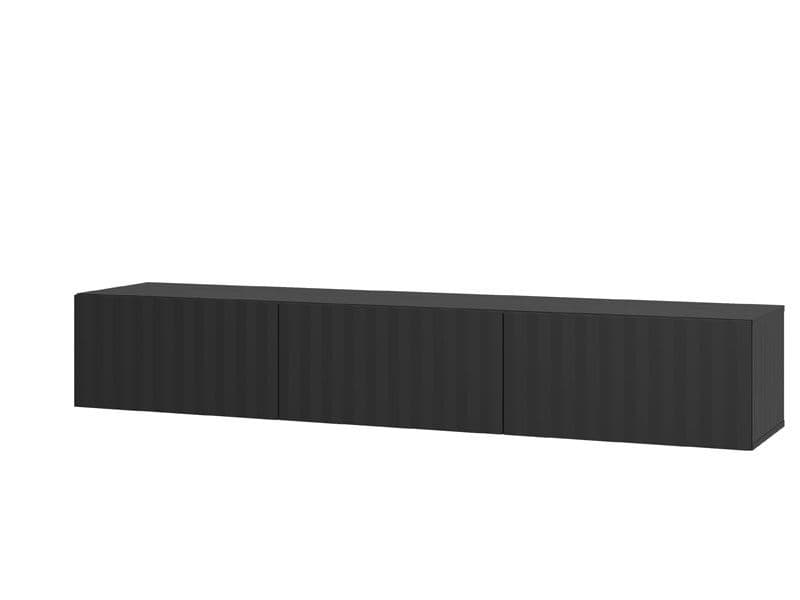 Como Black Slat Effect Wall Mounted Floating Wide Large TV Entertainment Unit - 11014662