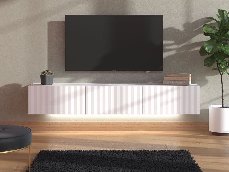 Como White Slat Effect Wall Mounted Floating Large Wide TV Entertainment Unit - 11014663
