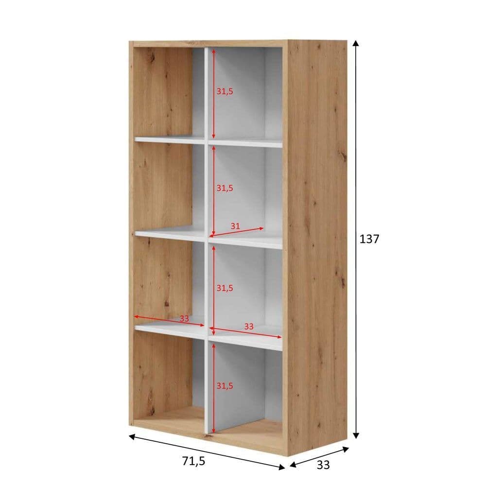 Danso Artic White and Oak Short Bookshelf Unit - 3215