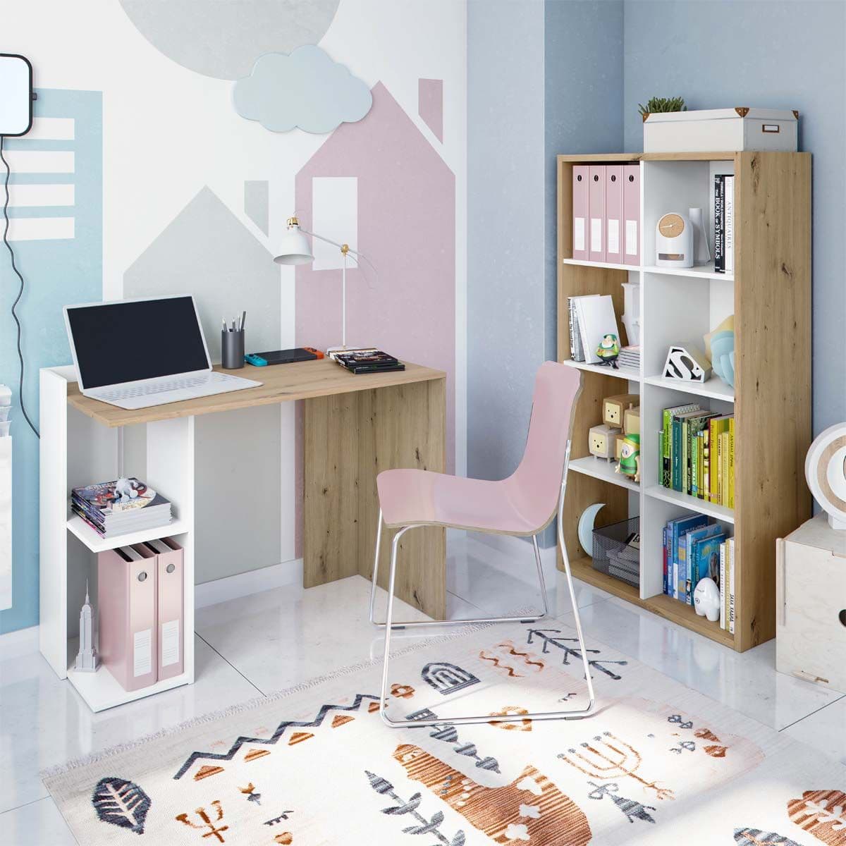 Danso Artic White and Oak Short Bookshelf Unit - 3215