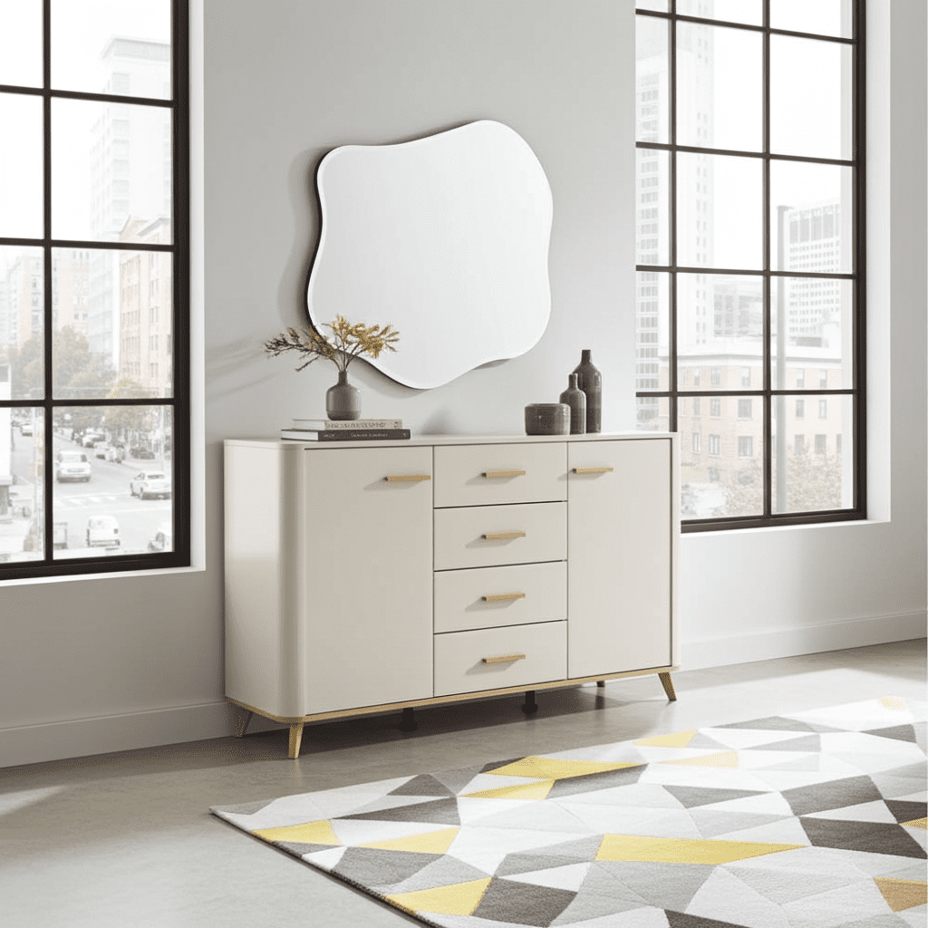 Dariqon Cashmere And Oak Effect 154cm 2 Door 4 Drawer Sideboard - 11014454