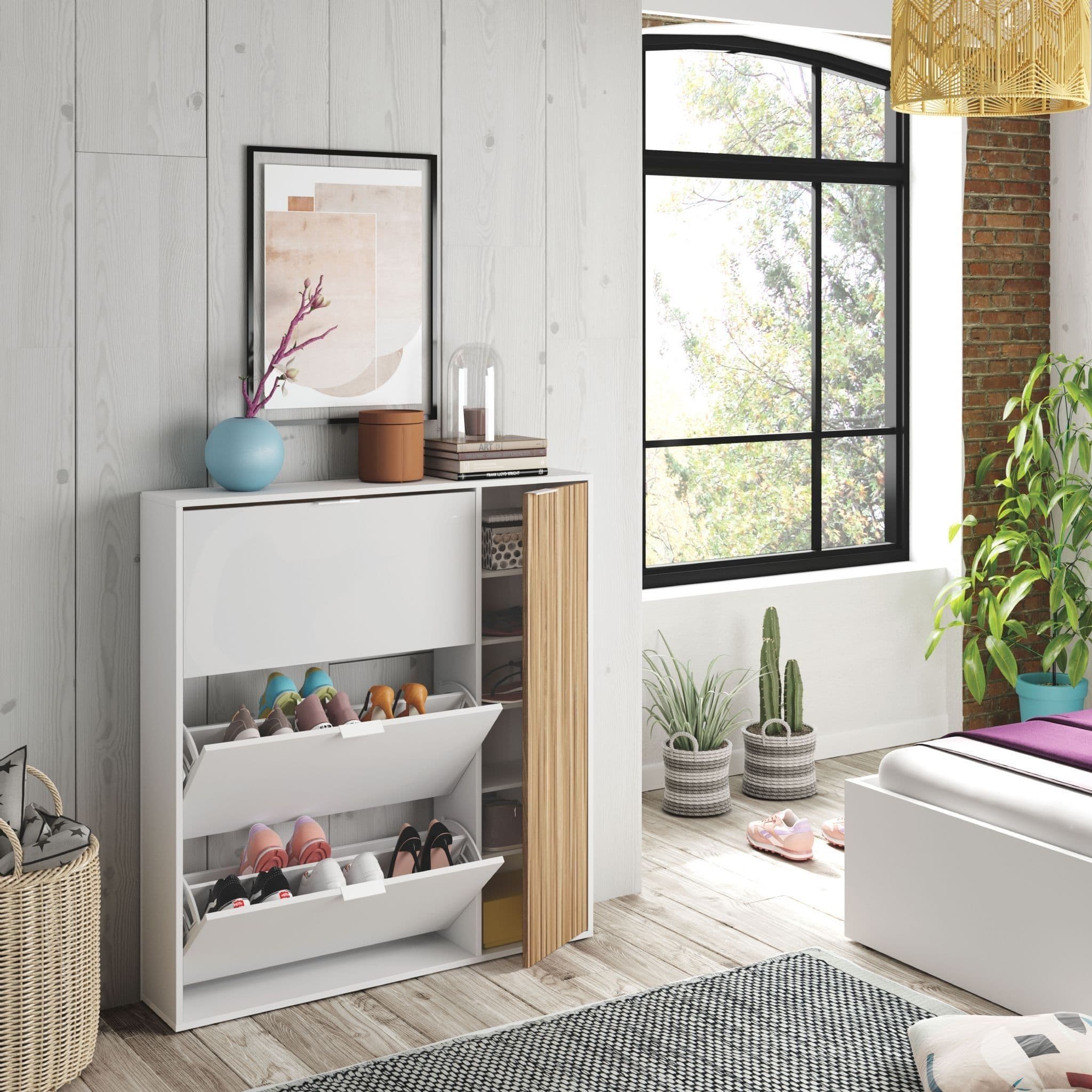 Dempsey Natural Oak Effect and White Large Shoe Cabinet - 3240