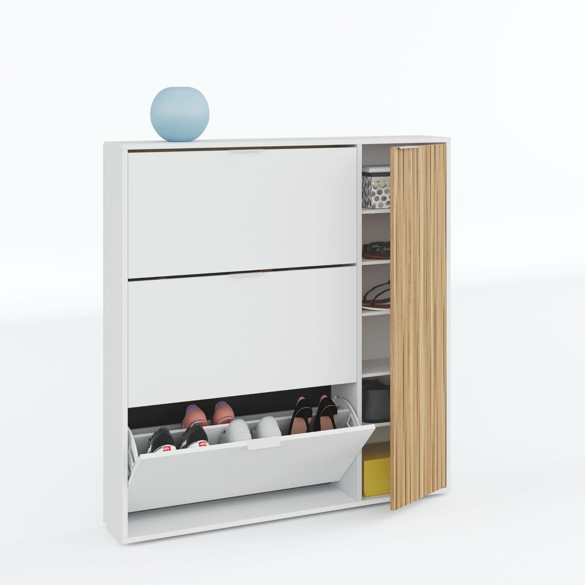 Dempsey Natural Oak Effect and White Large Shoe Cabinet - 3240