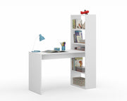Double Matt White Computer Desk Table with Bookcase - 2564