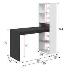 Double White and Grey Effect Computer Desk Table with Bookcase - 3220