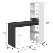 Double White and Grey Effect Computer Desk Table with Bookcase - 3220