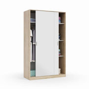 Durham Artic White and Oak Effect Small Narrow Sliding 2 Door Wardrobe 120cm Wide - 3208