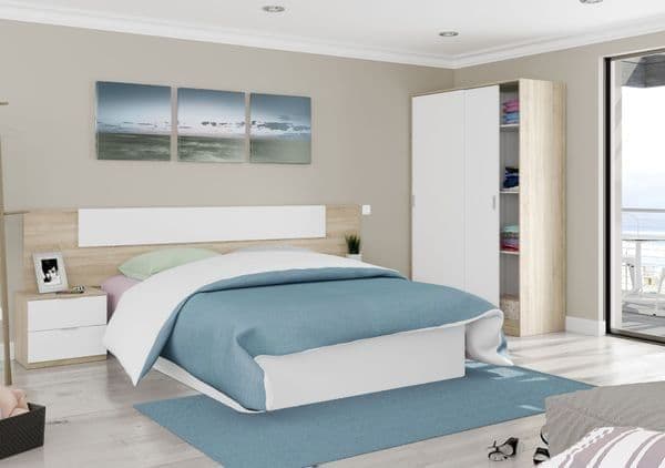 Durham Artic White and Oak Effect Small Narrow Sliding 2 Door Wardrobe 120cm Wide - 3208