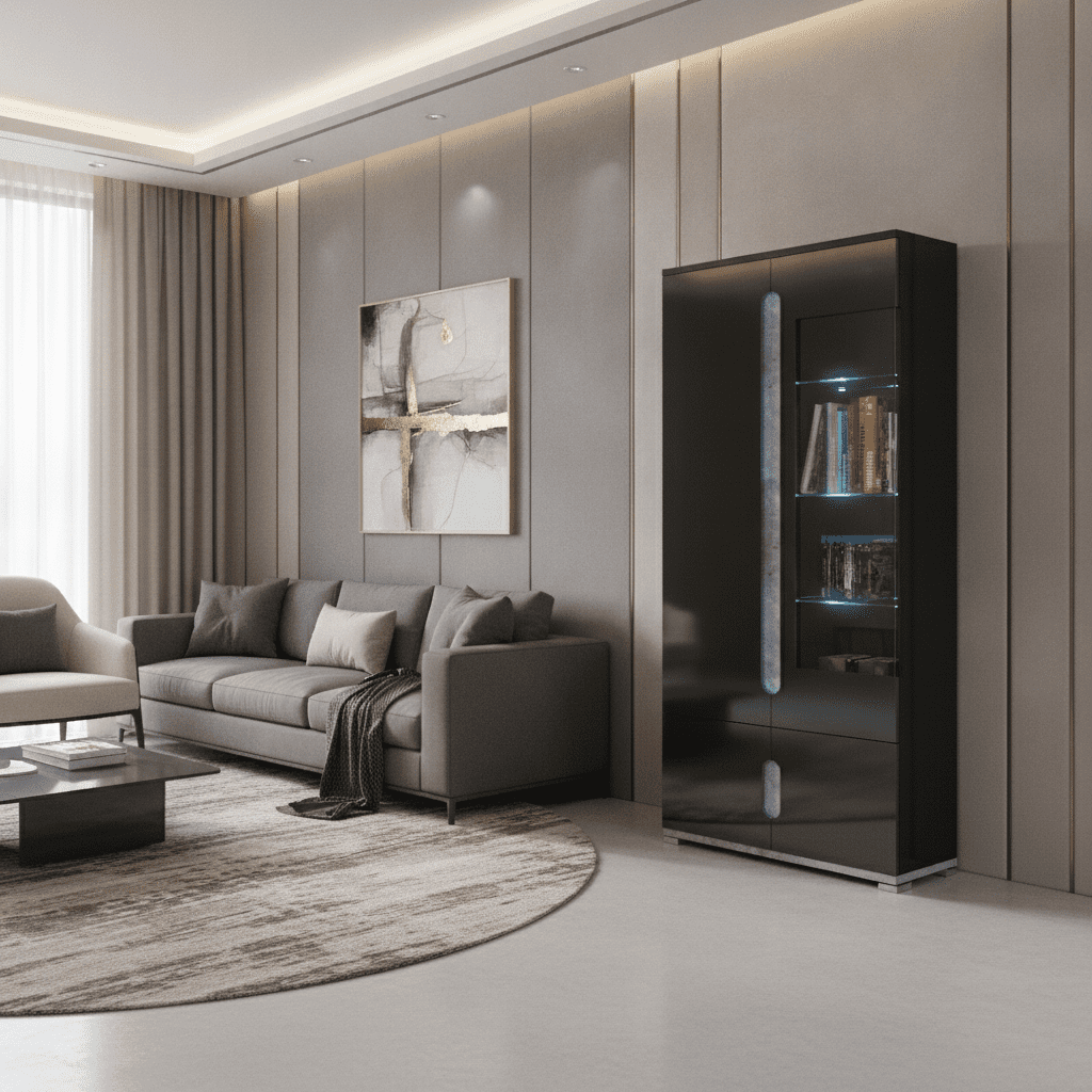 Elise Black High Gloss And Grey 1 Glass Door Display Cabinet T22 - 3017